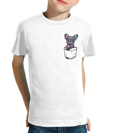 Tee Shirt Pour Enfant Manche Courte poche mignon bouledogue français - chemise enfant