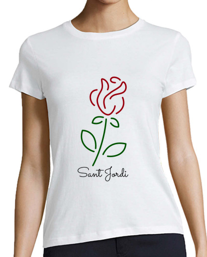 Tee Shirt Femme Classique Manches Courtes rosa sant jordi simple