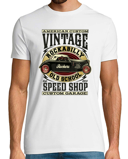 Image of 1974 rockabilly retro hot rod custom garage vintage old school rock and roll t shirt