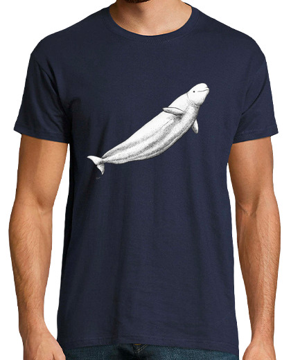 Image of beluga white whale men's t shirt , short manga , navy blue