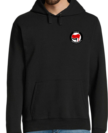 Sweat-shirt À Capuche Pour Homme sweat-shirt noir h - drapeau d'action antifeixista vermella davant