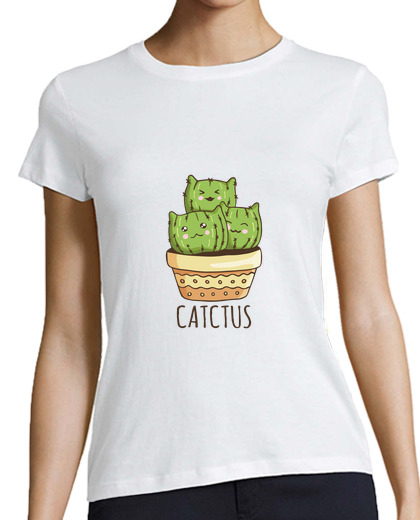 Tee Shirt Femme Classique Manches Courtes chat de cactus