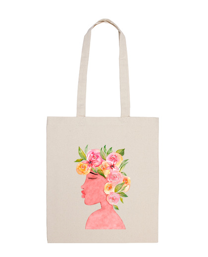 Image of tote bag, natural color, watercolor african woman