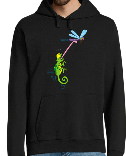 Sweat-shirt À Capuche Pour Homme Caméléon et libellule