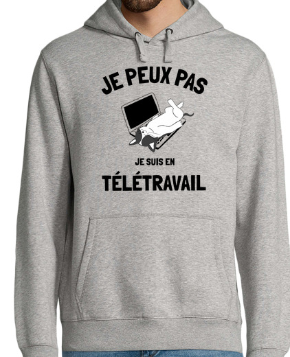 Sweat-shirt À Capuche Pour Homme Je peux pas télétravail humour chat