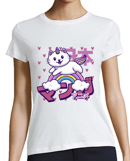 Image of unicorn cat on a rainbow