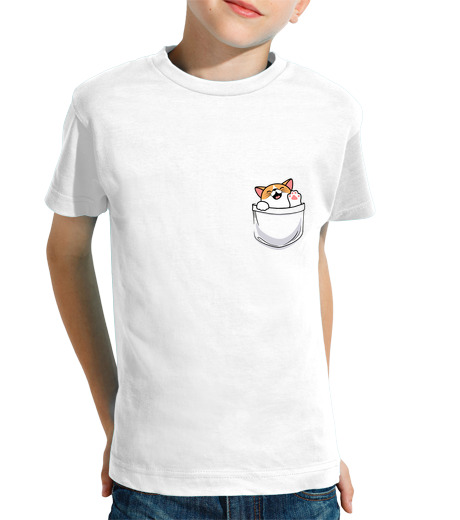 T-shirt bambino manica corta simpatico gattino in tasca