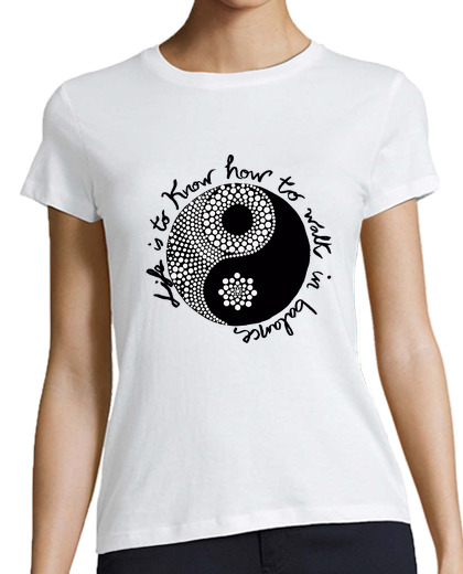 Image of mandala ying yang woman t shirt , short manga , white, premium quality