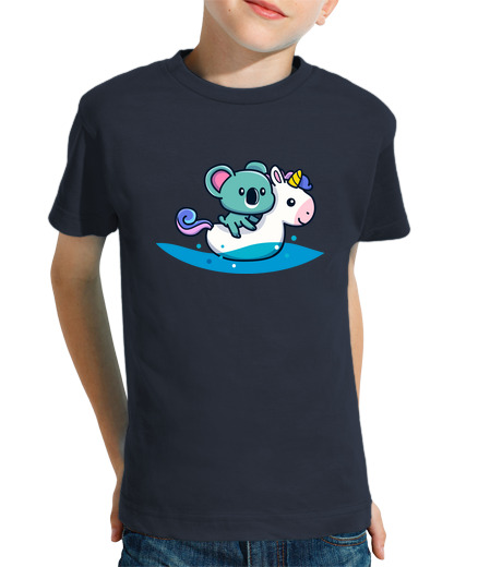 T-shirt bambino manica corta piccolo koala sulla sua boa di unicorno