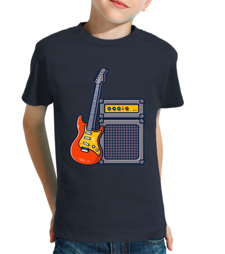 T-shirt bambino manica corta chitarra rock e amplificatore