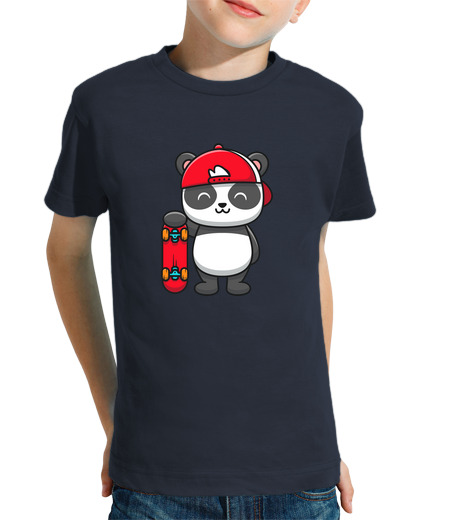 T-shirt bambino manica corta Panda con lo skateboard