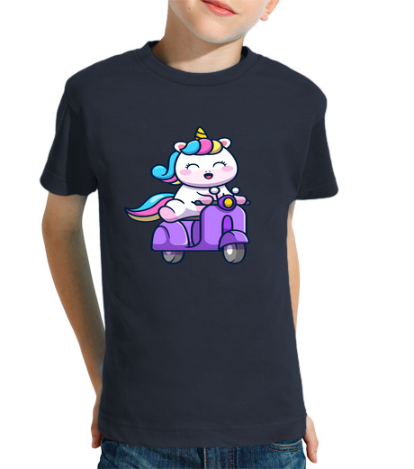 T-shirt bambino manica corta unicorno su uno scooter