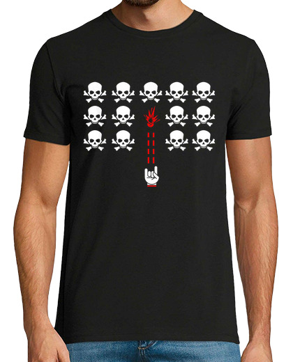 Image of skull hand horns rock space invaders arcade recreational