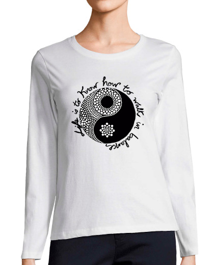 Image of ying yang mandala t shirt woman, long manga , white
