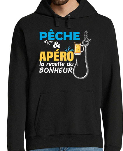 Sweat-shirt À Capuche Pour Homme Pêche et apéros, humour pêcheur