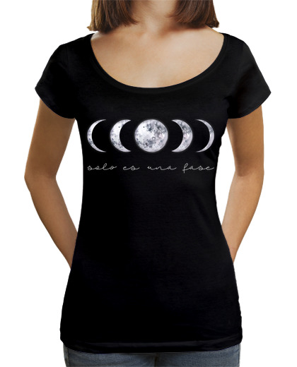 Image of moon phases woman t-shirt . it's just a phase. loose fit wide neck, black