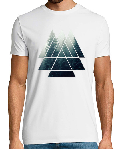 Tee Shirt Homme Manche Courte triangles de géométrie sacrée - forêt b