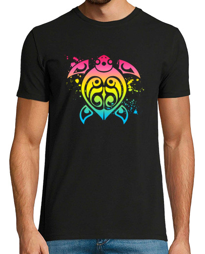 Camiseta Hombre Manga Corta tortuga colorida hawai honolulu tiki verano playa laTostadora