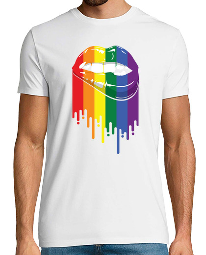 Image of retro lipbite illustration lesbian bisexual cute lgbtqa rainbows graphic men women t shirt