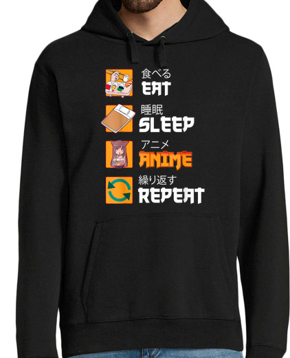 Sweat-shirt À Capuche Pour Homme eat sommeil anime rep eat humour