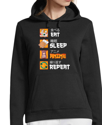 Sweat-shirt À Capuche Pour Femme eat sommeil anime rep eat humour