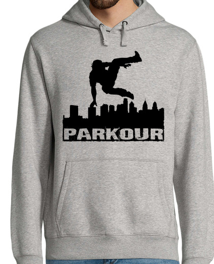 Image of men, hoodie, heather gray, parkour