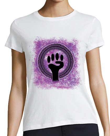 Image of woman t-shirt , mandala, manga , white, organic cotton