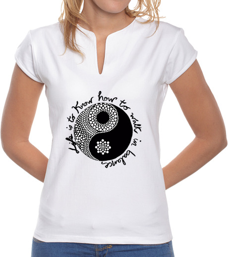 Image of t shirt mandarin collar, white, mandala t shirt