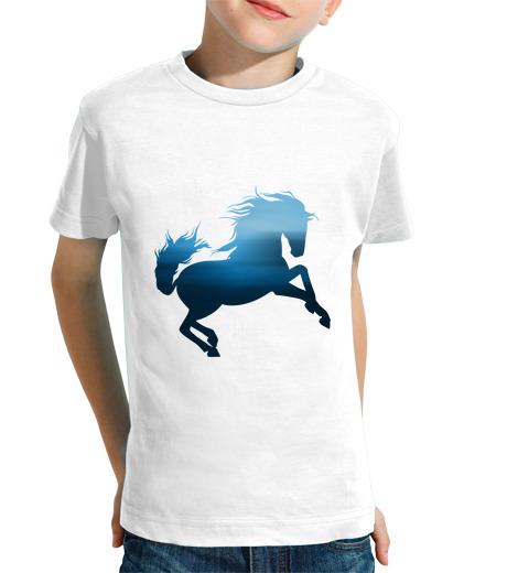 T-shirt bambino manica corta cavallo al galoppo blu