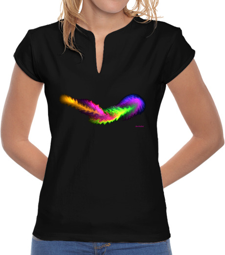 Image of feather, woman, mandarin collar, black