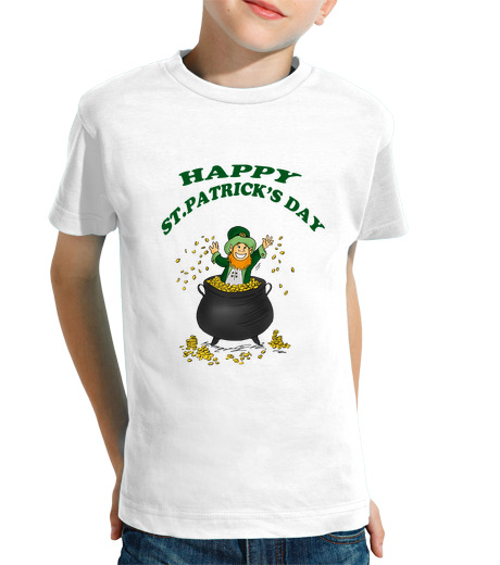 T-shirt bambino manica corta pentola leprechaun di lettere d39oro di