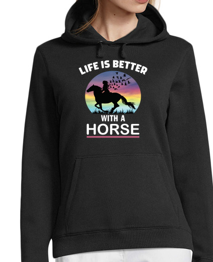 Sweat-shirt À Capuche Pour Femme la vie est meilleure avec un cheval i l