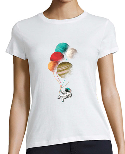 Tee Shirt Femme Classique Manches Courtes astronaute avec des ballons