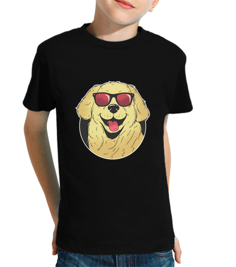 T-shirt bambino manica corta golden retriever indossando occhiali da