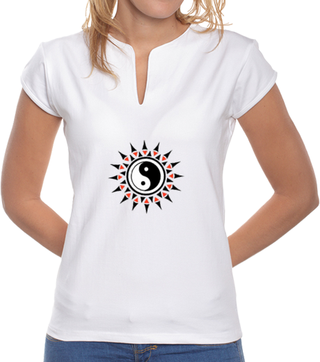 Image of ying yang mandarin collar, white