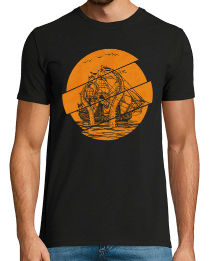 Image of Vintage Kraken Pirate Ship Giant Octopus Ocean Sea Monster