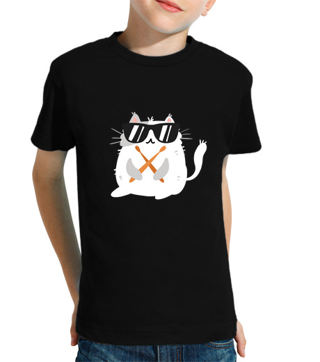 Tee Shirt Pour Enfant Manche Courte chat drôle portant des lunettes de sole