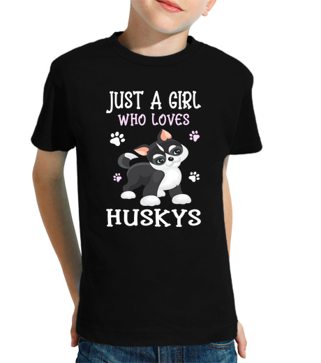 Tee Shirt Pour Enfant Manche Courte juste une fille qui love les huskys