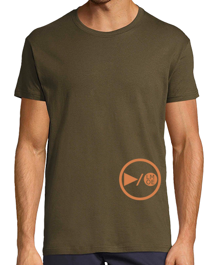 Image of uni military green t shirt lmoe logo player orange left