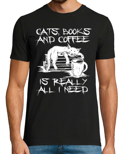 Image of cats books and coffee is all i need