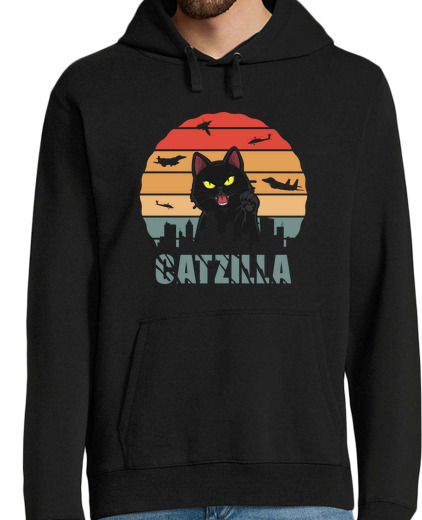 Sweat-shirt À Capuche Pour Homme film de chat catzilla chat noir