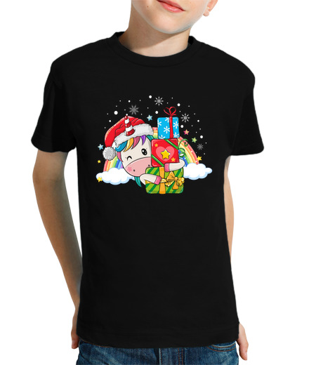 Tee Shirt Pour Enfant Manche Courte joyeux noël licorne mignonne