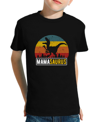 T-shirt bambino manica corta mamasaurus mamma t rex dinosauro retrò