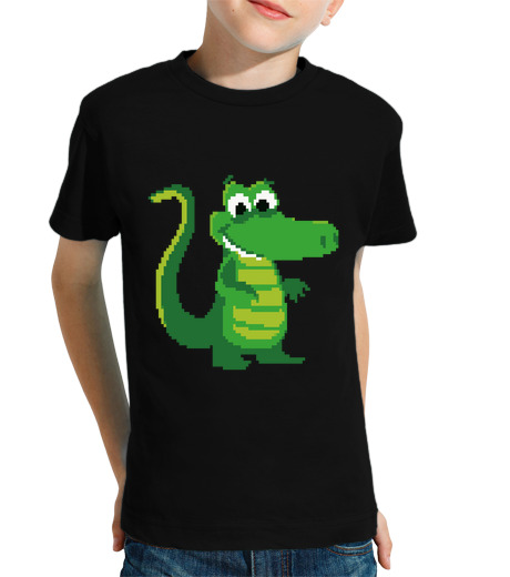 Tee Shirt Pour Enfant Manche Courte petit crocodile pixel art enfants