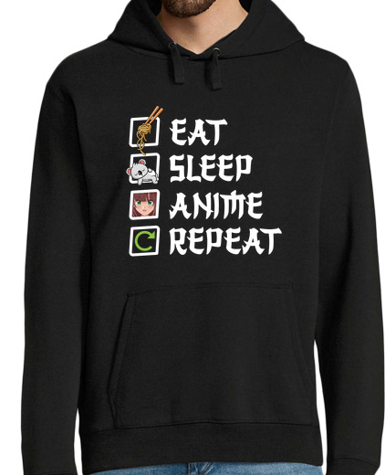 Sweat-shirt À Capuche Pour Homme Eat Sleep Anime Repeat Otaku