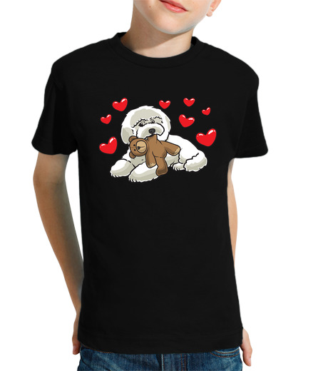 T-shirt bambino manica corta bichon frise cane con peluche