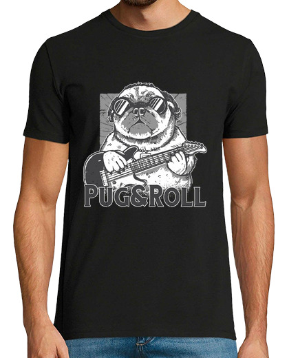Image of rock and roll pug pug and roll guitar