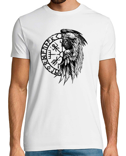 Image of drawing viking raven and vegvisir