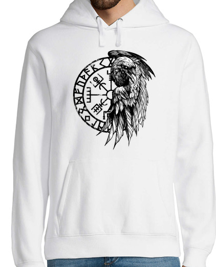 Sweat-shirt À Capuche Pour Homme Dessin corbeau viking et vegvisir