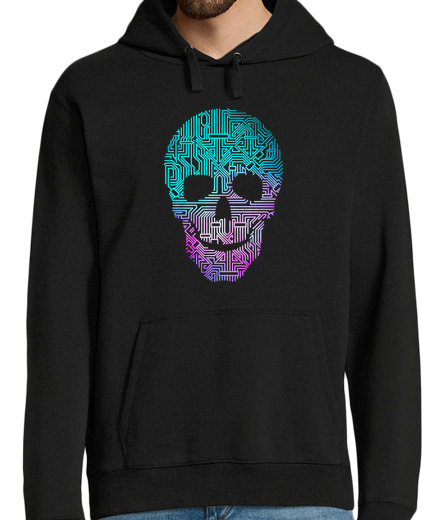 Sweat-shirt À Capuche Pour Homme Tête de mort skull circuit imprimé fond